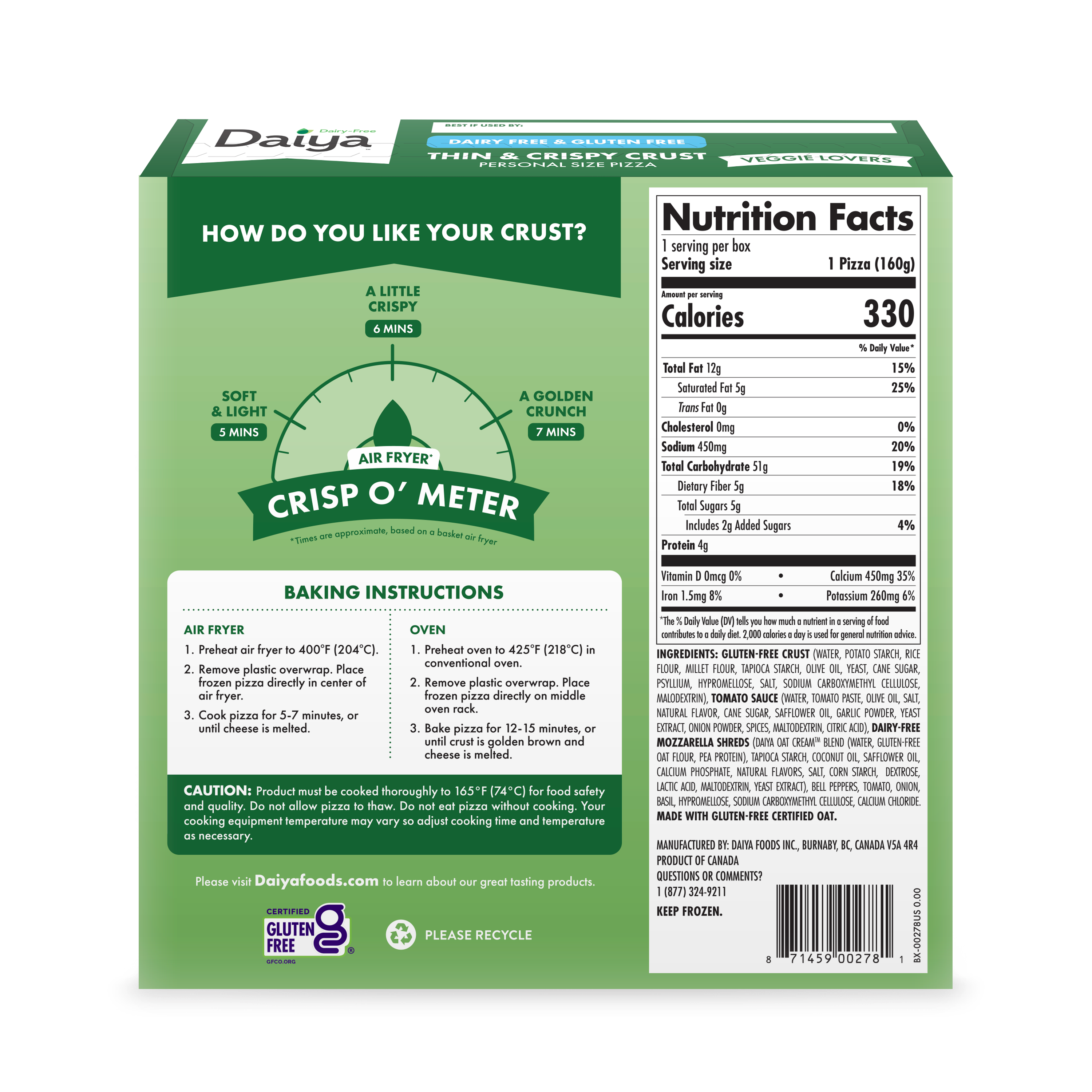 Dairy-Free Thin & Crispy Veggie Lovers Personal Size Pizza